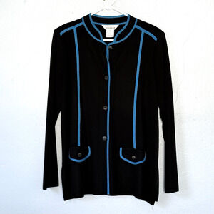 Exclusively Misook Cardigan Sweater Jacket Blazer Medium Black Blue Long Sleeve*